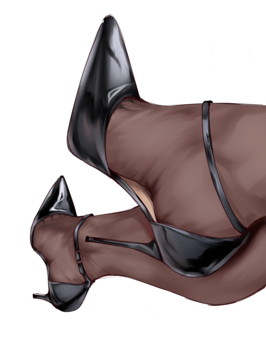 1girl arme_(pixiv_41362141) black_shoes black_socks commentary feet foot_focus high_heels highres original shoes simple_background socks solo white_background