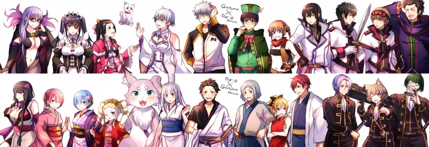 10s 6+boys 6+girls absurdres animal_ears bad_id bad_pixiv_id beatrice_(re:zero) black_hair blonde_hair blood braid braided_ponytail breasts car cat_boy cat_ears character_request cleavage copyright_name cosplay costume_switch crossover elsa_granhilte emilia_(re:zero) felix_argyle felt_(re:zero) genderswap genderswap_(mtf) gintama glasses hat highres hijikata_toushirou japanese_clothes julius_juukulius kagura_(gintama) katsura_kotarou kimono kondou_isao large_breasts long_hair motor_vehicle multiple_boys multiple_girls natsuki_subaru navel okita_sougo otto_suewen pack_(re:zero) parody petelgeuse_romaneeconti purple_eyes purple_hair ram_(re:zero) re:zero_kara_hajimeru_isekai_seikatsu reinhard_van_astrea rem_(re:zero) sadaharu sakata_ginko sakata_gintoki sarutobi_ayame shimura_shinpachi siblings sisters sword twins weapon yagyuu_kyuubei yokoyama yukata