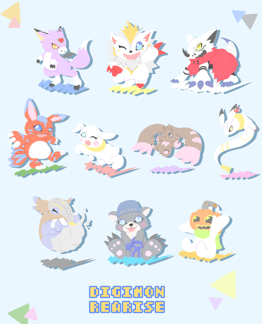 axe bakumon bearmon belt digicore_interface digimon digimon_(creature) digimon_rearise dorumon elecmon hackmon_(digimon) hat herissmon kudamon_(digimon_savers) lopmon plotmon pumpkin smile