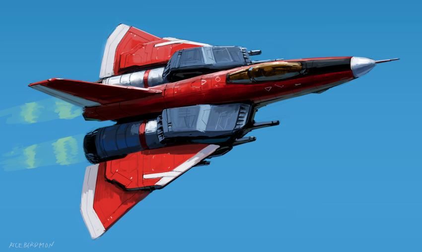 absurdres aircraft airplane blue_sky day fighter_jet highres hozumi_sousei military_vehicle no_humans outdoors raiden_(series) raiden_mk-ii sky solo vehicle_focus