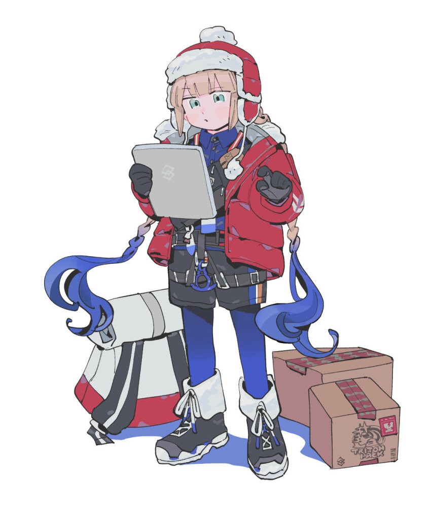 1boy black_boots boots captain_nemo_(fate) captain_nemo_(santa)_(fate) fate/grand_order fate_(series) hat highres long_hair low_twintails nemo_(fate) oneroom-disco red_hat santa_hat solo standing twintails very_long_hair