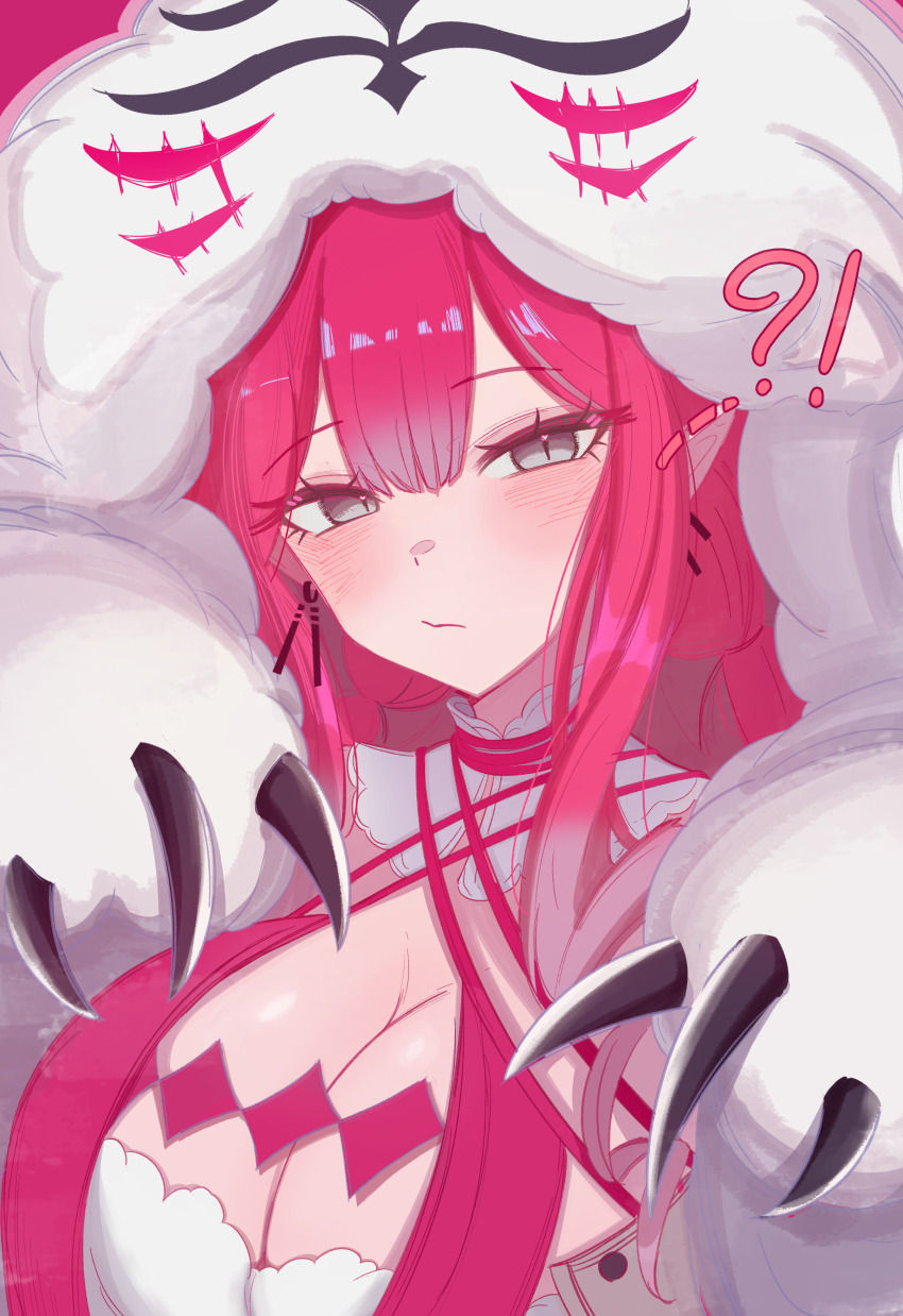 0nineo9 1girl absurdres baobhan_sith_(fate) baobhan_sith_(swimsuit_pretender)_(first_ascension)_(fate) blush breasts cernunnos_(fate) character_hood detached_collar earrings fate/grand_order fate_(series) highres jewelry large_breasts looking_at_viewer pink_hair pointy_ears solo