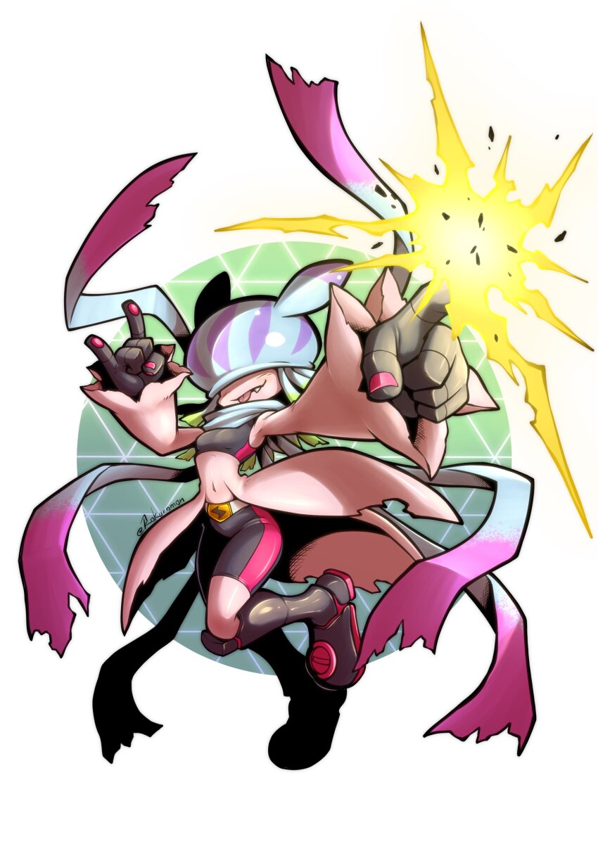 absurdres black_boots boots digimon digimon_(creature) highres jellyfish_girl monster_girl no_eyes rokuromon tentacle_hair tentacles teslajellymon