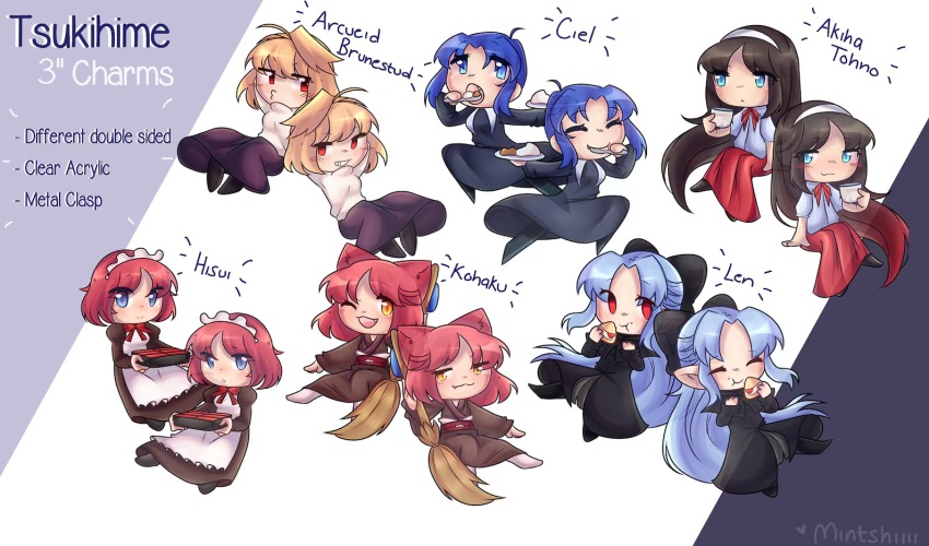 6+girls ad ahoge animal_ears antenna_hair apron arcueid_brunestud black_bow black_dress black_hair blue_bow blue_eyes blue_hair blush bow breasts capelet cat_ears charm_(object) chibi chibi_only ciel_(tsukihime) curry dress eating food hair_bow hairband half_updo hisui_(tsukihime) japanese_clothes kimono kohaku_(tsukihime) len_(tsukihime) long_hair long_skirt long_sleeves looking_at_viewer maid maid_apron maid_headdress mintshiiii multiple_girls one_eye_closed open_mouth pantyhose pointy_ears puffy_sleeves red_eyes red_hair ribbon school_uniform shirt short_hair siblings simple_background sisters skirt smile sweater tohno_akiha tsukihime turtleneck twins very_long_hair white_apron white_hairband white_sweater yellow_eyes