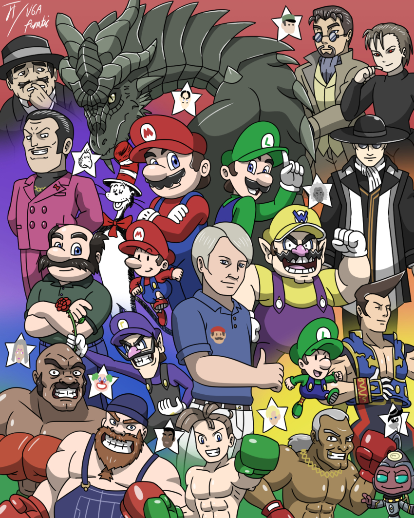akiiame baby_luigi baby_mario brown_hair carrying charles_martinet dragon_ball dragon_ball_super dragon_ball_super_super_hero facial_hair glasses grey_hair hat highres jakethevgafella jojo_no_kimyou_na_bouken little_mac luigi magenta_(dragon_ball) mario mario_(series) mustache nintendo overalls paarthurnax punch-out!! senator_wilson_phillips shirt smile super_punch-out!! the_cat_in_the_hat the_cat_in_the_hat_(character) the_elder_scrolls the_elder_scrolls_v:_skyrim the_super_mario_bros._movie toei_animation waluigi