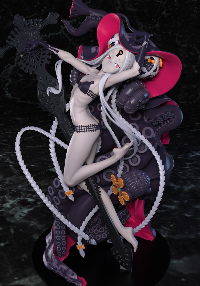 1girl 3d abigail_williams_(fate) abigail_williams_(swimsuit_foreigner)_(fate) abigail_williams_(swimsuit_foreigner)_(first_ascension)_(fate) absurdres barefoot bikini black_bikini bow colored_skin cyohank fate/grand_order fate_(series) flat_chest full_body gloves grey_hair grey_skin highres keyhole long_hair looking_at_viewer luthar_(fate) navel nosh_(fate) orange_bow outstretched_arm parted_lips red_eyes ribs sidelocks solo swimsuit tentacles third_eye two-tone_headwear very_long_hair z3zz4