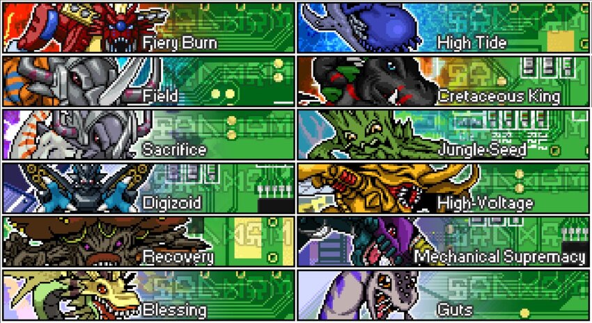 airdramon beta_digimon brachimon cyborg digimon digimon_(creature) digimon_rearise digimon_world digimon_world_3 digimon_xros_wars dragon gigabreakdramon greymon_(ash) greymon_o heraklekabuterimon horns jyureimon magnamon_(battle_park) mastertyranomon metalgarurumon_(red) open_mouth sharp_teeth teeth tree tyrannosaurus_rex whamon woodmon