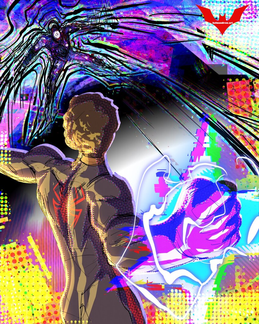 batmandrewart distortion electricity fighting highres marvel miles_morales punching spider-man:_across_the_spider-verse spider-man_(miles_morales) spider-man_(series) spider-verse spot_(marvel) spreading_out tagme