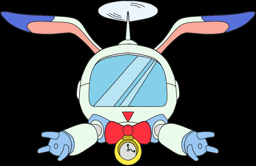 clock digimon digimon_(creature) floating guidemon happy ribbon smile solo