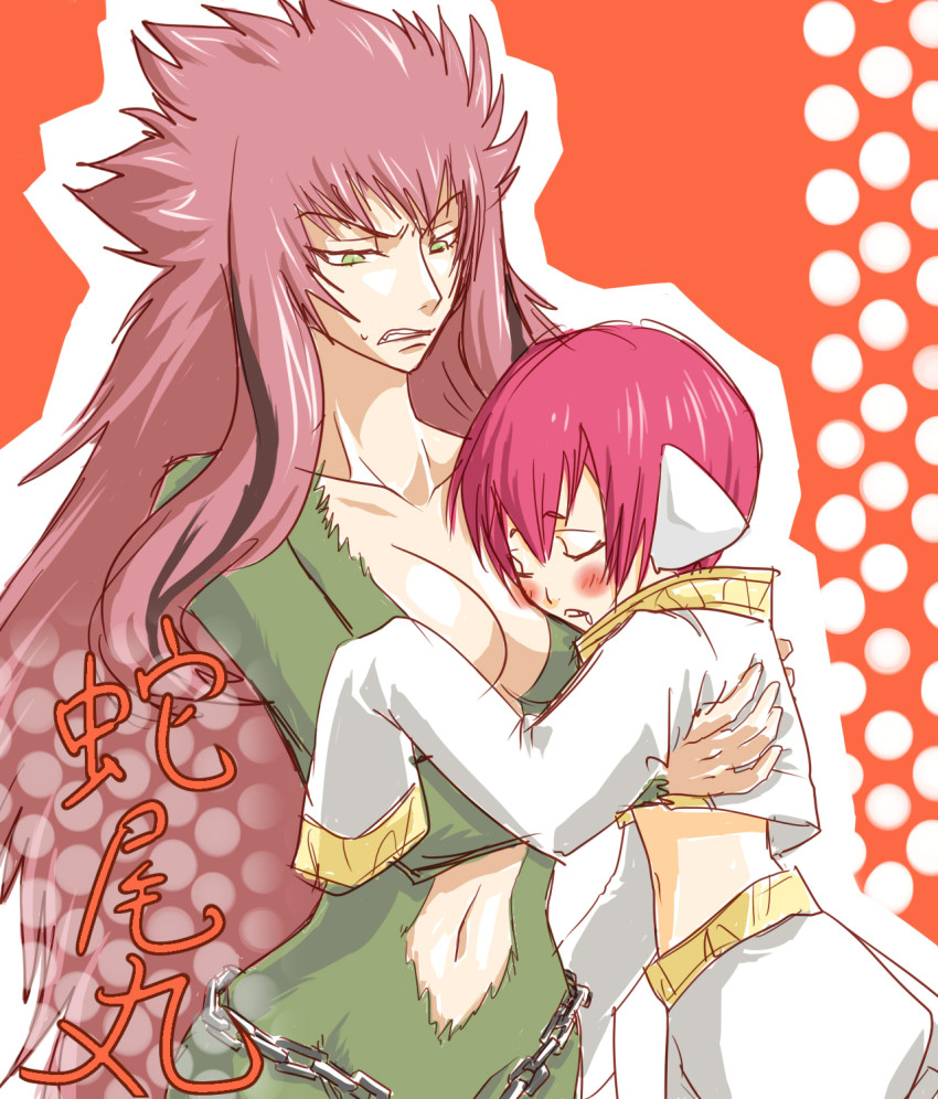 animal_ears annoyed bleach bleach:_zanpakutou_ibun_hen blush breasts chain cleavage closed_eyes green_eyes highres hiyoko145golden personification saliva sleeping zabimaru