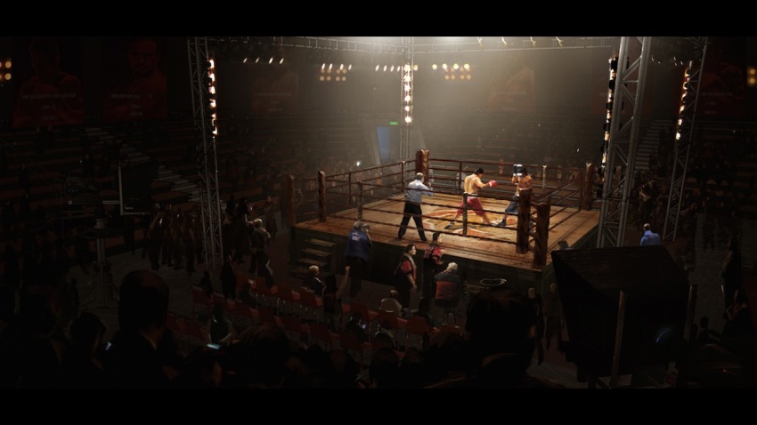 6+boys audience black_border black_pants black_shoes border boxing boxing_gloves boxing_ring chinese_commentary commentary_request covered_face dark dark-skinned_male dark_skin fighting gloves grey_hair indoors letterboxed male_focus multiple_boys original pants realistic red_gloves red_shirt red_shoes scenery shirt shoes short_sleeves sneakers stage_lights stairs t-shirt topless_male towel towel_around_neck wangzy white_shirt wide_shot