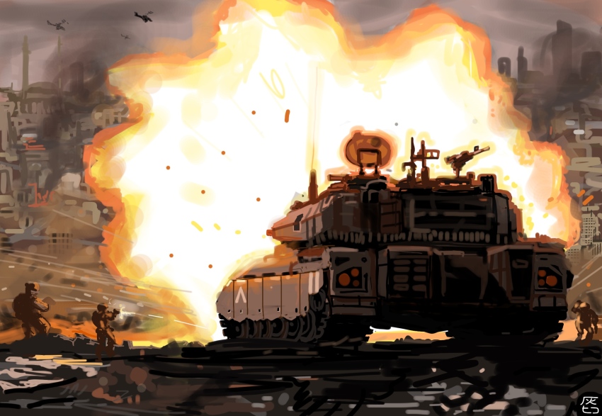 fighting_stance hai_to_hickory highres military military_vehicle motor_vehicle original shockwave tank