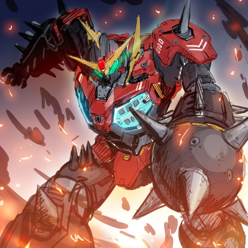 fighting_stance highres kangtawoo maxilax mecha no_humans outdoors robot sketch