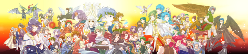 6+boys 6+girls :d absurdres aran_(fire_emblem) astrid_(fire_emblem) bandana bastian_(fire_emblem) beard blonde_hair blue_hair boyd_(fire_emblem) brom_(fire_emblem) caineghis_(fire_emblem) calill_(fire_emblem) devdan_(fire_emblem) dragon edward_(fire_emblem) elincia_ridell_crimea elincia_ridell_crimea_(undaunted_queen) ena_(fire_emblem) everyone eyepatch facial_hair facial_mark fiona_(fire_emblem) fire_emblem fire_emblem:_path_of_radiance fire_emblem:_radiant_dawn forehead_mark gareth_(fire_emblem) gatrie_(fire_emblem) geoffrey_(fire_emblem) giffca_(fire_emblem) haar_(fire_emblem) headband heather_(fire_emblem) highres ichino_tomizuki ike_(fire_emblem) ilyana_(fire_emblem) janaff_(fire_emblem) jill_(fire_emblem) kieran_(fire_emblem) kurthnaga_(fire_emblem) kyza_(fire_emblem) laguz_(fire_emblem) largo_(fire_emblem) laura_(fire_emblem) leanne_(fire_emblem) leonardo_(fire_emblem) lethe_(fire_emblem) lips long_image lucia_(fire_emblem) lyre_(fire_emblem) magic makalov_(fire_emblem) marcia_(fire_emblem) meg_(fire_emblem) mia_(fire_emblem) micaiah_(fire_emblem) mist_(fire_emblem) mist_(radiant_dawn)_(fire_emblem) mordecai_(fire_emblem) muarim_(fire_emblem) multiple_boys multiple_girls mustache naesala_(fire_emblem) nailah_(fire_emblem) nasir_(fire_emblem) nealuchi_(fire_emblem) nephenee_(fire_emblem) nintendo nolan_(fire_emblem) oliver_(fire_emblem) one_eye_closed open_mouth oscar_(fire_emblem) pelleas_(fire_emblem) ponytail purple_hair rafiel_(fire_emblem) ranulf_(fire_emblem) red_hair renning_(fire_emblem) reyson_(fire_emblem) rhys_(fire_emblem) riding_dragon rolf_(fire_emblem) sanaki_kirsch_altina shinon_(fire_emblem) siblings sigrun_(fire_emblem) silver_hair sisters skrimir_(fire_emblem) smile soren_(fire_emblem) sothe_(fire_emblem) stefan_(fire_emblem) tanith_(fire_emblem) tauroneo_(fire_emblem) tibarn_(fire_emblem) titania_(fire_emblem) tormod_(fire_emblem) twins ulki_(fire_emblem) vika_(fire_emblem) volke_(fire_emblem) volug_(fire_emblem) wide_image wings yune_(fire_emblem) zihark_(fire_emblem)