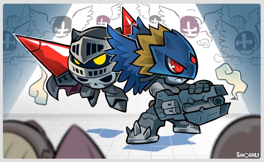 beelzebumon_(digimon_xros_wars) digimon digimon_(creature) lance mask pidmon polearm red_eyes skull skullknightmon spikes weapon wings yellow_eyes