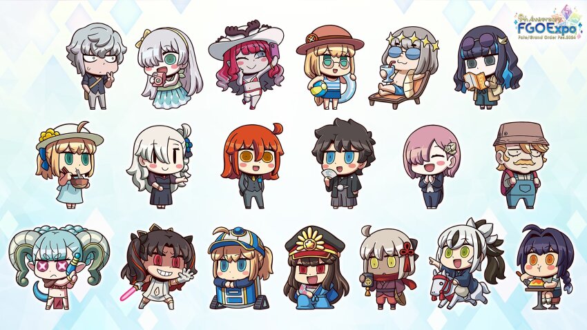 1other 4boys 6+girls aesc_(fate) ahoge anastasia_(fate) artoria_pendragon_(fate) baobhan_sith_(fate) black_hair blonde_hair blue_eyes blue_hair blush brown_hair chibi closed_eyes dark_skin eating fate/grand_order fate_(series) food formal_clothes fujimaru_ritsuka_(female) fujimaru_ritsuka_(male) glasses goredolf_musik green_eyes grey_eyes hair_over_one_eye hat highres horse ishtar_(fate) japanese_clothes kadoc_zemlupus long_hair mash_kyrielight multiple_boys multiple_girls mysterious_heroine_x_(fate) nagao_kagetora_(fate) navel noodles oberon_(fate) oda_nobunaga_(fate) official_art okita_souji_(fate) okita_souji_alter_(fate) olga_marie_animusphere open_mouth orange_eyes orange_hair overalls pink_eyes pink_hair pointy_ears ponytail purple_hair riyo_(lyomsnpmp) saber_(fate) second-party_source selfie short_hair sidelocks smile space_ishtar_(fate) suit sun_hat sunglasses tenochtitlan_(fate) tiamat_(fate) uesugi_kenshin_(fate) white_hair white_hat yamato_takeru_(fate) yellow_eyes