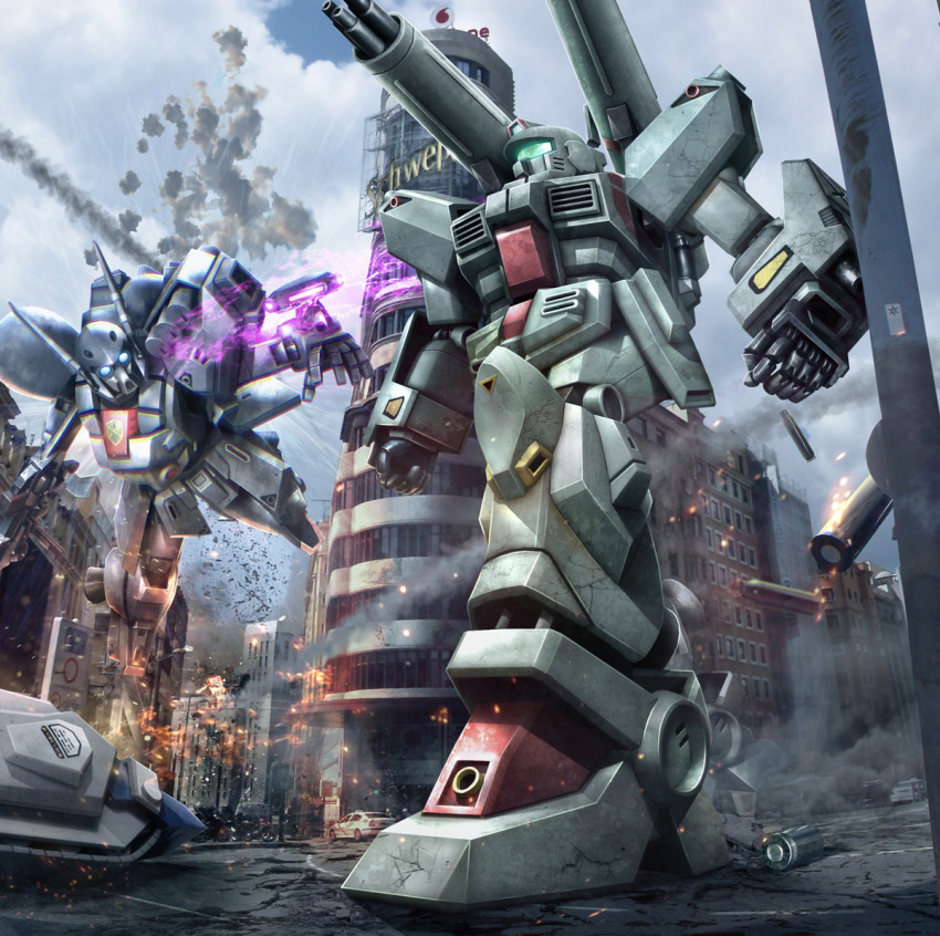 arm_cannon artist_request battle beam_rifle building crossbone_vanguard damaged debris den&#039;an_gei destruction dirty dust_cloud earth_federation_space_forces energy_gun explosion f71_g-cannon fake_screenshot flying gundam gundam_f91 gundam_perfect_file machinery mecha mecha_focus missile missile_pod mobile_suit no_humans o&#039;neill_cylinder official_art realistic robot science_fiction shoulder_cannon smoke space_habitat spacecraft_interior thrusters weapon