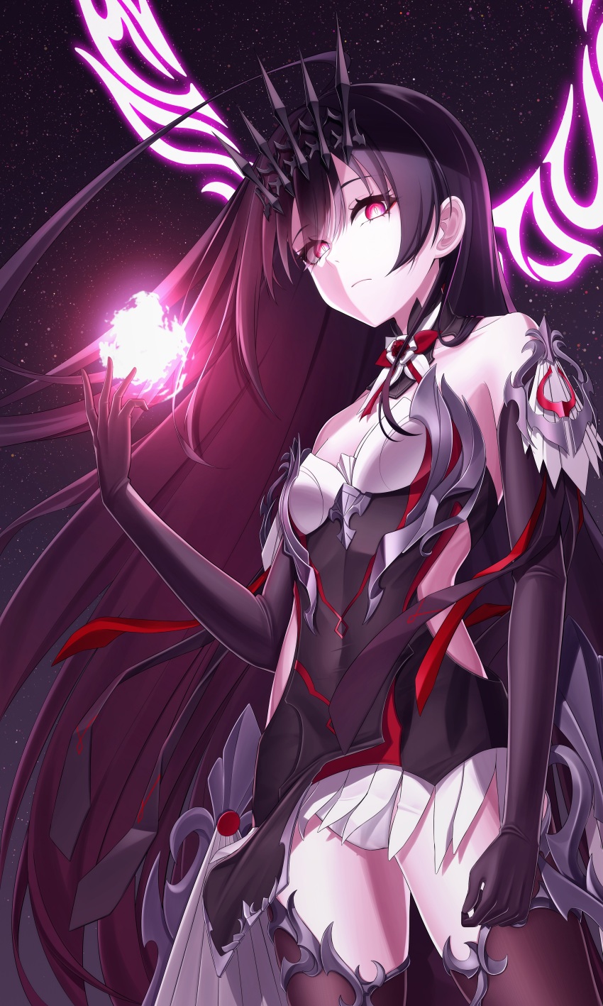 absurdres black_hair breasts counter:side crown cy7989 elbow_gloves gloves highres long_hair pleated_skirt rosaria_le_friede skirt small_breasts solo very_long_hair