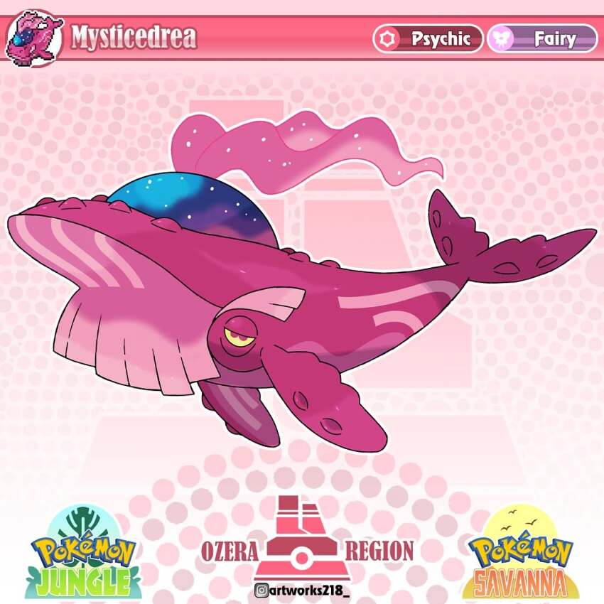 artist_name artworks218 colored_skin copyright_logo english_text fakemon fictional_whale nintendo no_humans original pink_skin pokemon pokemon_(creature) solo whale