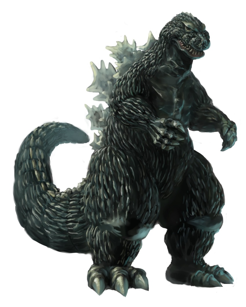 claws crossover dinosaur full_body giant giant_monster godzilla godzilla_(series) highres kaiju king_kong_(series) king_kong_vs._godzilla monster sea_monster sharp_teeth simple_background spikes tail teeth toho ultra-taf white_background