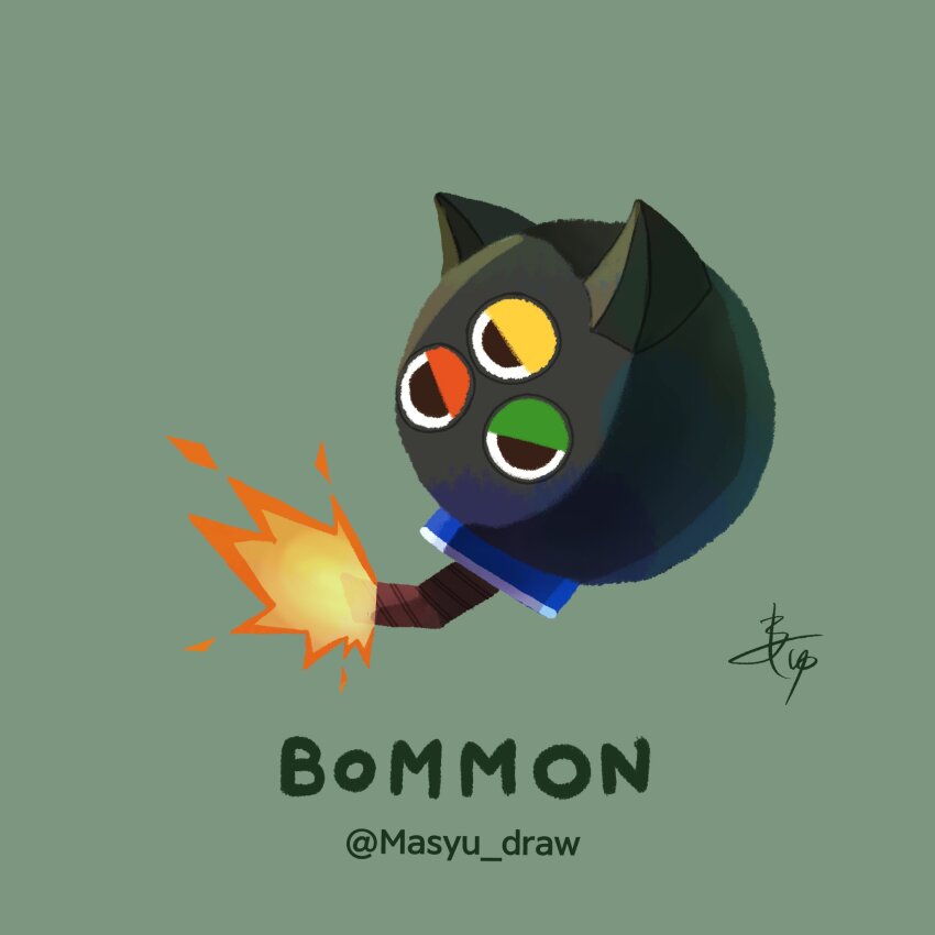 bomb bommon digimon digimon_(creature) explosive fire highres solo third_eye