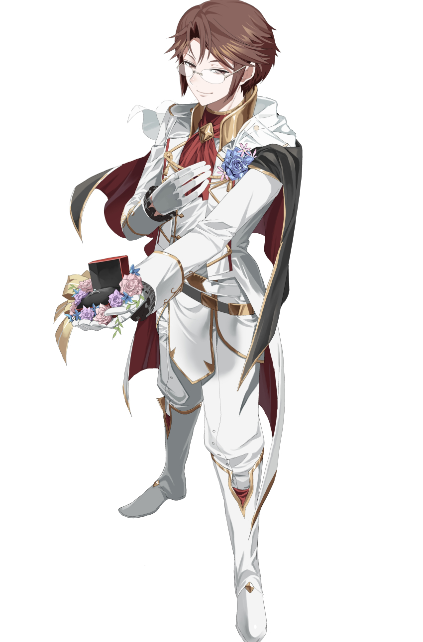 1boy absurdres boots closed_mouth fire_emblem fire_emblem_awakening formal_clothes gloves groom highres jewelry laurent_(fire_emblem) looking_at_viewer nintendo ring smile suit tsujii_luki wedding_ring white_boots white_gloves white_suit