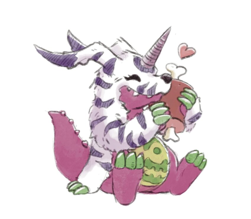 bone digimon digimon_(creature) food highres meat psychemon sharp_teeth solo teeth