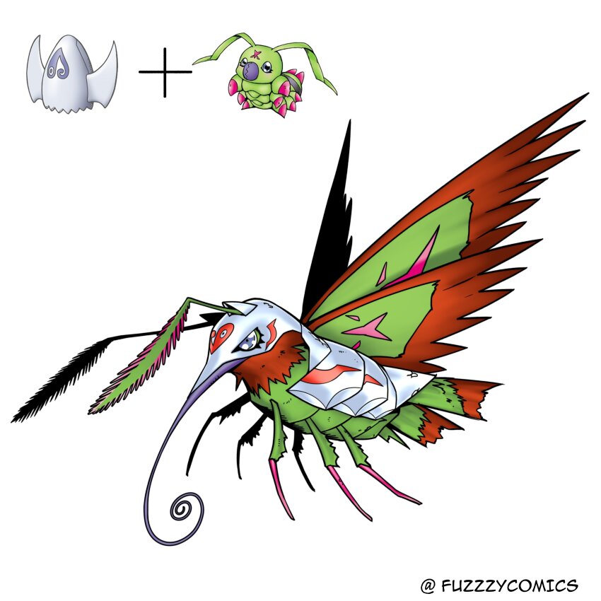 absurdres antennae armor bug butterfly digimental digimental_of_love digimon digimon_(creature) fuzzzycomics highres insect insect_wings oridigi original twitter_username wings wormmon