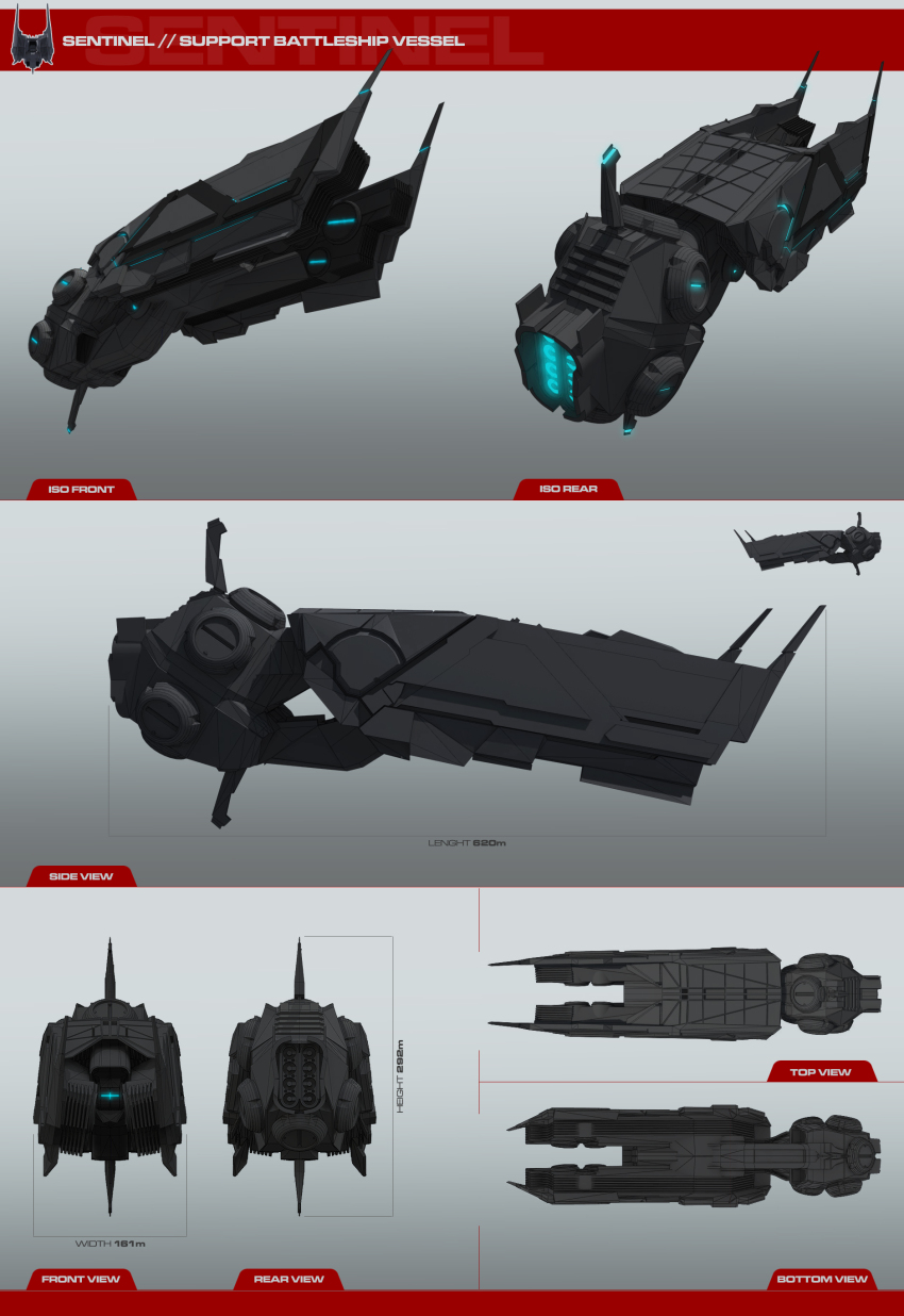 3d absurdres battlecruiser_(eve_online) reference_sheet commentary concept_art eve_online from_side glowing grey_background highres military_vehicle multiple_views no_humans original radvisual science_fiction spacecraft thrusters vehicle_focus
