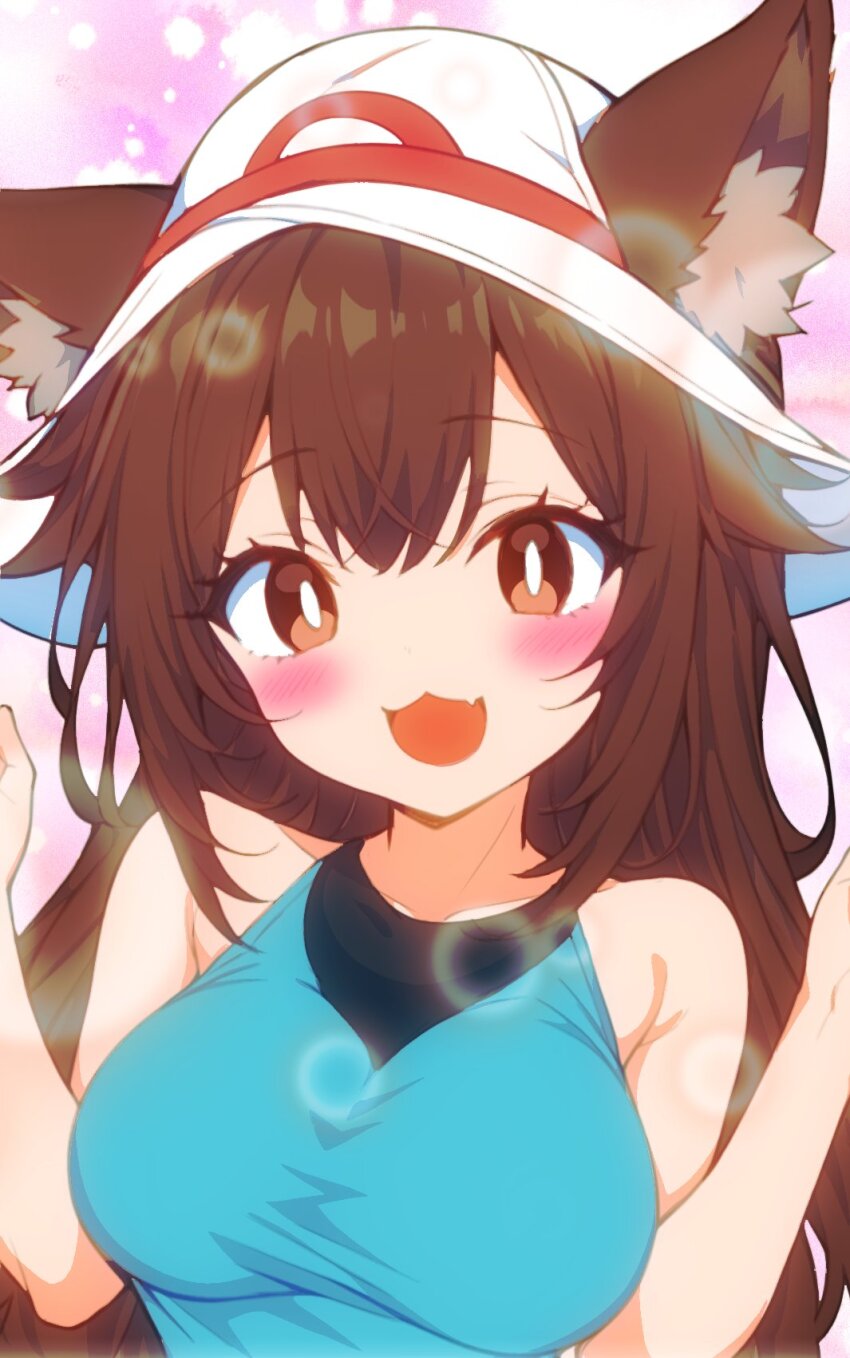 animal_ears breasts brown_eyes brown_hair cat_ears hat kakk_e large_breasts leaf_(pokemon) nintendo pokemon pokemon_frlg