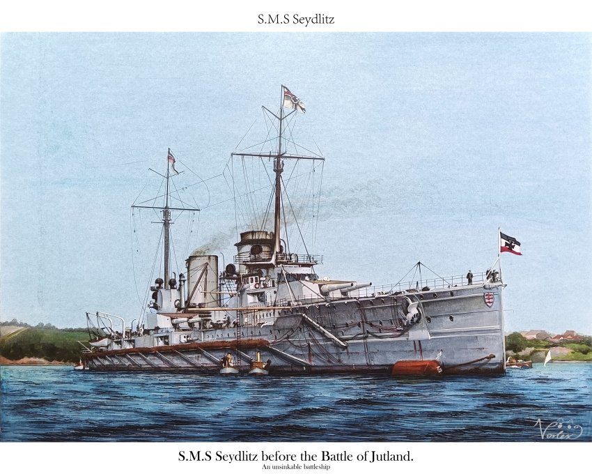 4others absurdres battleship boat cannon chinese_commentary commentary commentary_request english_commentary flag highres imperial_german_flag imperial_german_navy imperial_war_flag kms_seydlitz military_vehicle mixed-language_commentary multiple_others ocean oil_painting_(medium) original painting_(medium) ship ship_turret smoke smokestack traditional_media vehicle_focus vehicle_name vortex_(xu_xuanwo) warship watercraft world_war_i