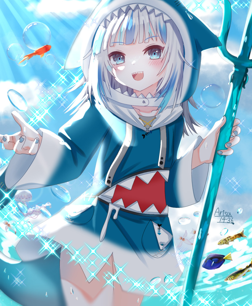 1girl arisuuuuu.1436 gawr_gura highres hololive hololive_english ocean shark shark_girl virtual_youtuber