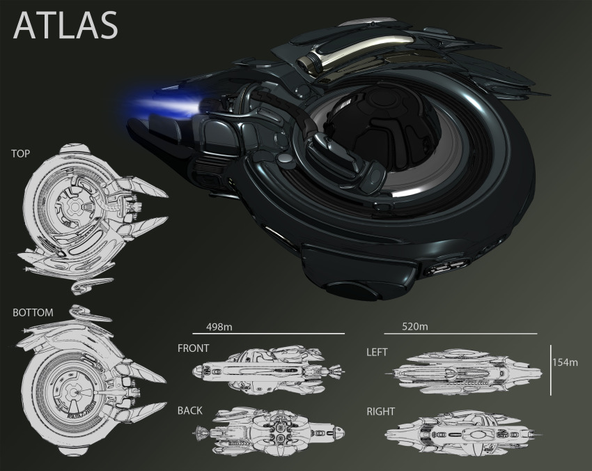 3d abyssal-specter battlecruiser_(eve_online) reference_sheet commentary concept_art eve_online gallente_federation_(eve_online) highres military_vehicle multiple_views no_humans original science_fiction spacecraft thrusters vehicle_focus