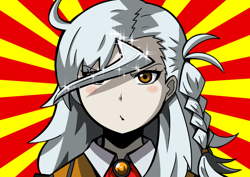 1girl absurdres alternate_hairstyle blush_stickers braid brown_eyes chikiji_(chickchickjo) commentary_request fate/grand_order fate_(series) grey_hair hair_over_one_eye highres olga_marie_animusphere portrait side_braid solo