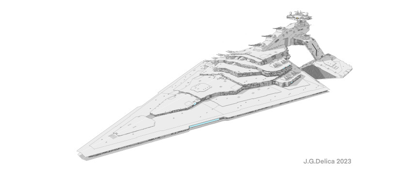 2023 absurdres atomicgenjin commentary concept_art dated energy_cannon english_commentary fusion galactic_empire_(star_wars) gundam highres machinery military military_vehicle mobile_suit_gundam musai no_humans original parody redesign science_fiction signature solo spacecraft star_destroyer star_wars style_parody turret vehicle_focus white_background zeon