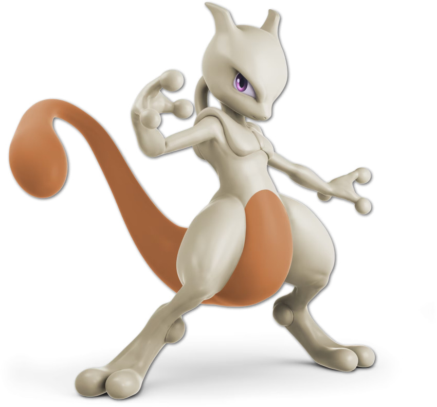 fighting_stance gen_1_pokemon highres legendary_pokemon looking_at_viewer mewtwo nintendo no_humans official_art pokemon pokemon_(creature) recolor serious simple_background solo super_smash_bros. tail