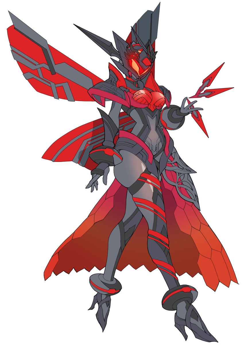 1girl absurdres anklet antennae armor belt black_bodysuit black_footwear bodysuit breastplate breasts catball1994 commentary dress high_heels highres holding honeycomb_(pattern) insect_wings jewelry kamen_rider kamen_rider_aguilera kamen_rider_revice kunai medium_breasts queen_bee_genome red_eyes red_skirt red_wings simple_background skirt solo stylistic tokusatsu weapon white_background wings