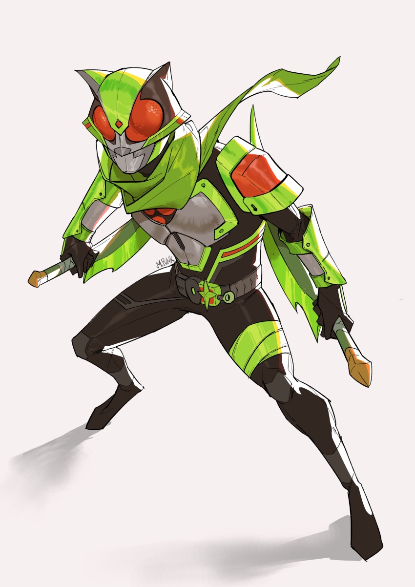 1boy absurdres animal_ears armor black_bodysuit bodysuit desire_driver rider_belt gears glowing glowing_eyes highres holding holding_sword holding_weapon id_core kamen_rider kamen_rider_geats_(series) kamen_rider_tycoon male_focus maniaxpunk ninja ninja_buckle ninja_dueler power_armor raccoon_ears raise_buckle red_eyes reverse_grip rider_belt sword tanuki tokusatsu weapon