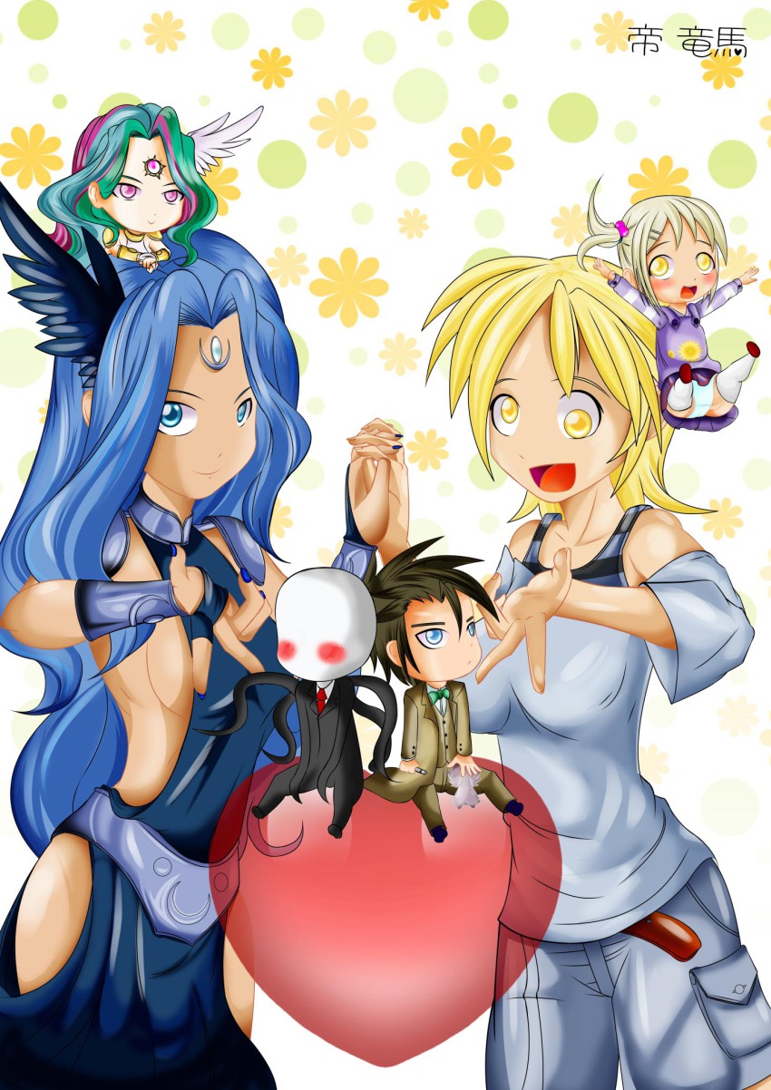 2boys 4girls chibi derpy_hooves doctor_who flower heart highres mikado_ryouma multiple_boys multiple_girls my_little_pony my_little_pony:_friendship_is_magic personification princess_celestia princess_luna siblings sisters slender_man tenth_doctor_(doctor_who) the_doctor the_doctor_(doctor_who) weeping_angel
