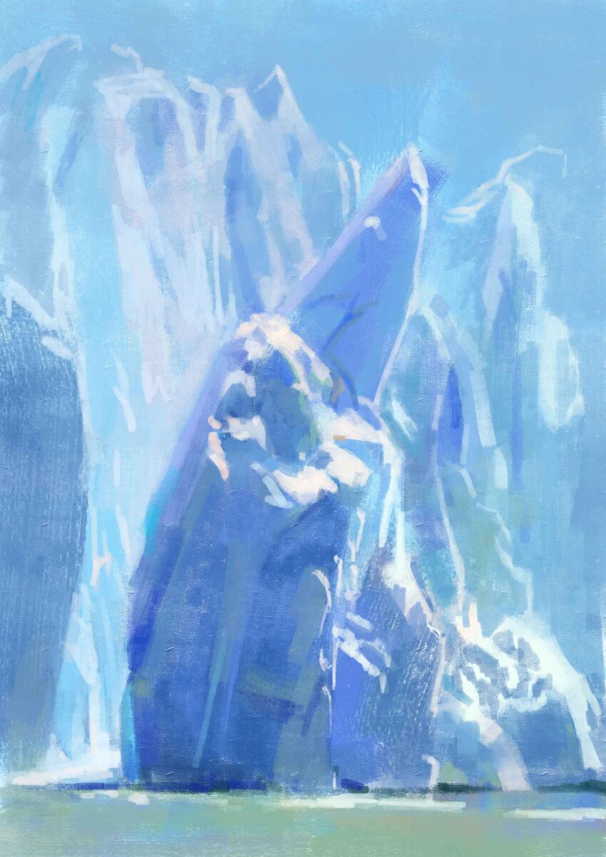 blue_sky chinese_commentary commentary_request day highres iceberg landscape no_humans oakkkkkkk ocean original outdoors scenery sky water waterfall