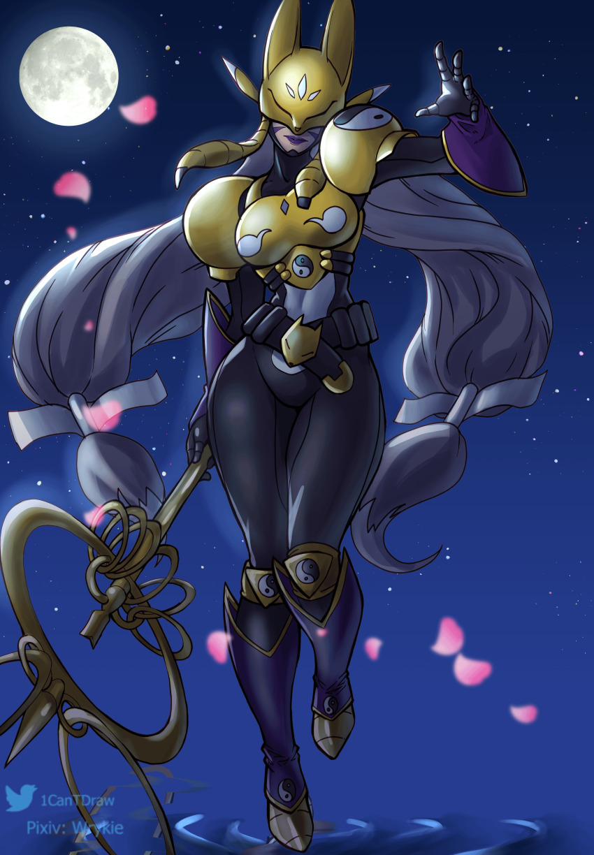 absurdres armor digimon digimon_(creature) highres lon petals sakuyamon yin_yang