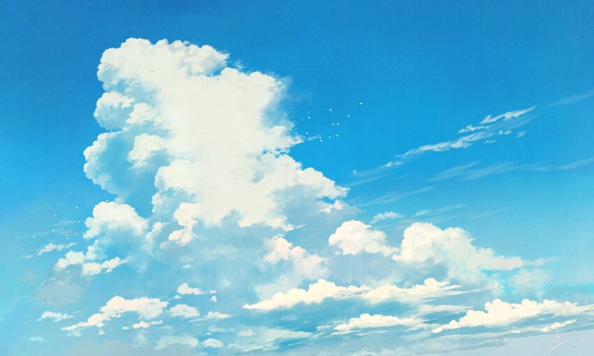 blue_sky cloud cloudy_sky cumulonimbus_cloud day highres huashijw no_humans original outdoors scenery simple_bird sky