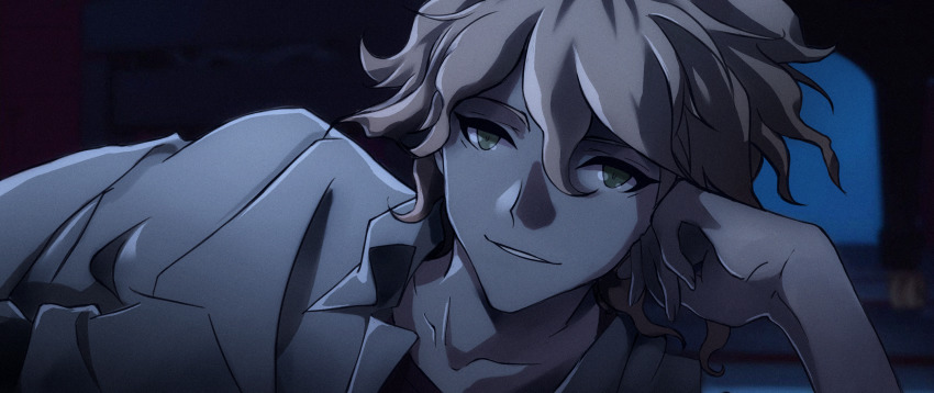blouse cosplay danganronpa_(series) danganronpa_2:_goodbye_despair evangelion:_3.0_you_can_(not)_redo fckn_jeew highres komaeda_nagito nagisa_kaworu nagisa_kaworu_(cosplay) neon_genesis_evangelion parody rebuild_of_evangelion shirt white_shirt