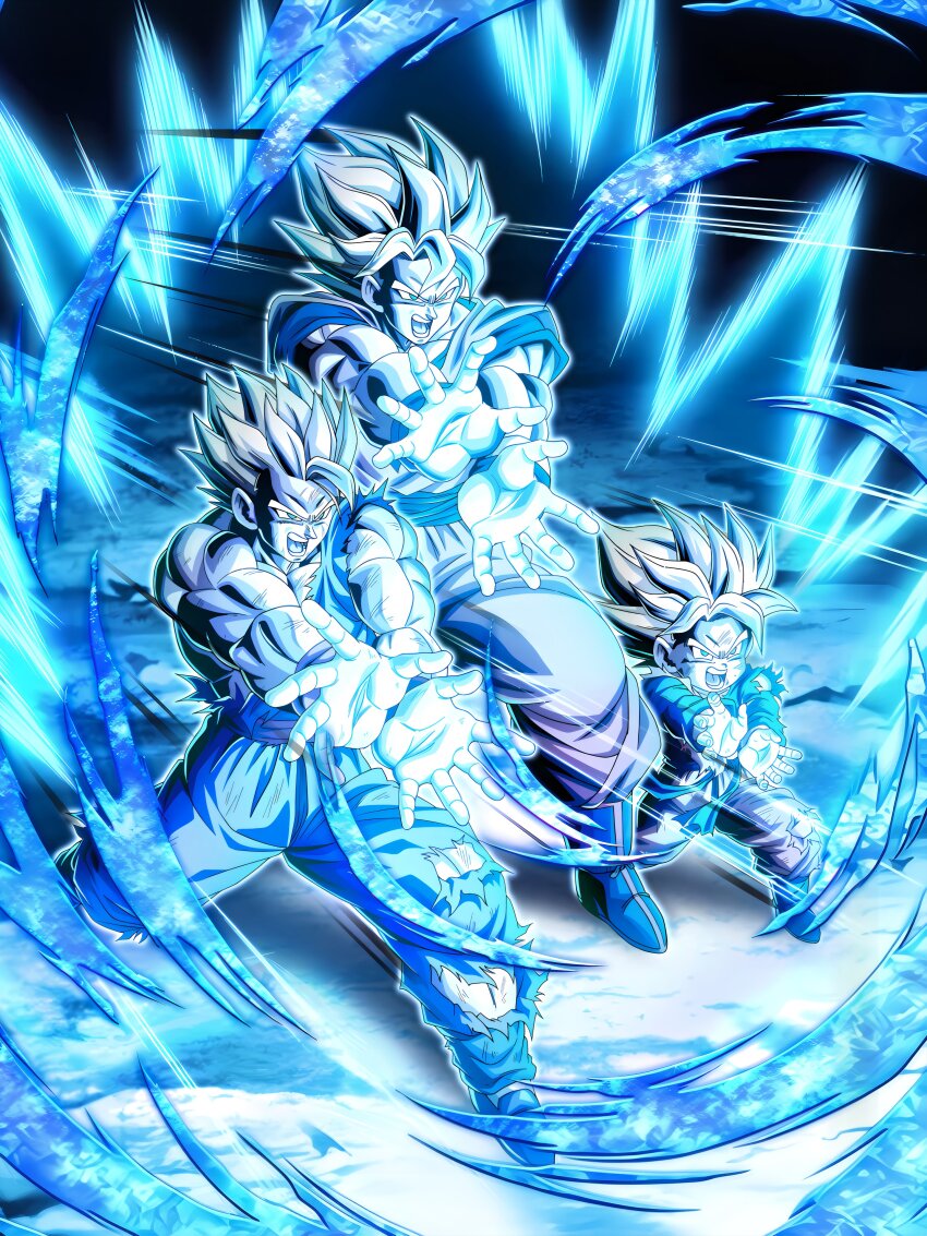 absurdres brothers dokkan_battle dragon_ball family_kamehameha father-son_kamehameha father_and_son highres kamehameha_(dragon_ball) official_art siblings son_gohan son_goku super_saiyan