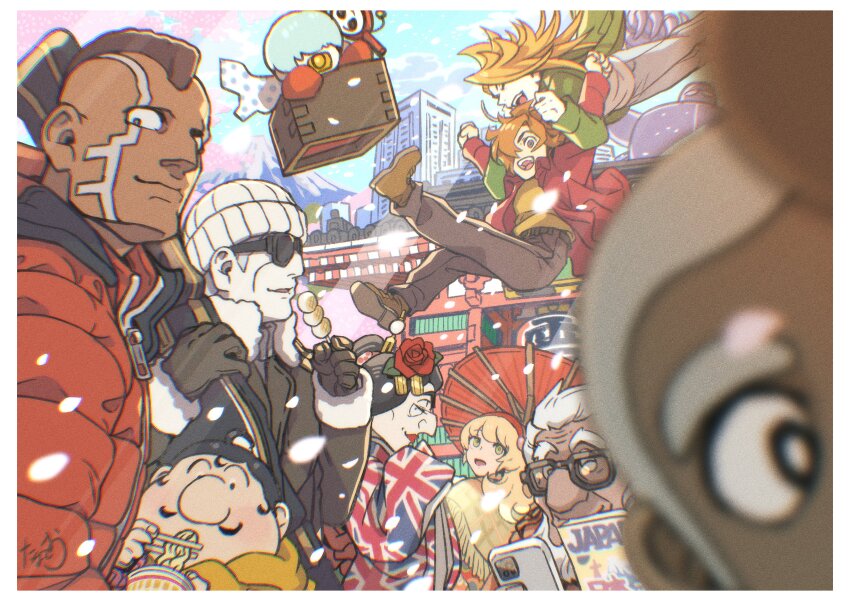 absurdres albert_heinrich blonde_hair brown_hair chang_changku coat cyborg cyborg_009 francoise_arnoul geronimo_jr great_britain_(cyborg_009) green_eyes hair_over_one_eye hairband highres isaac_gilmore ivan_whisky jet_link long_hair pyunma red_coat red_hairband shimamura_joe tanaotanako
