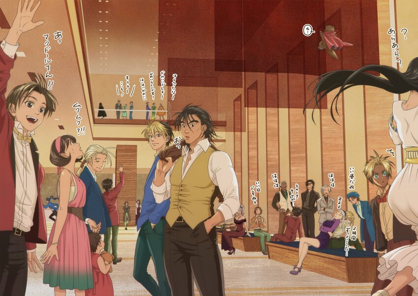 belt blonde_hair breasts cape character_request chris_lightfellow clive_(suikoden) closed_mouth dark-skinned_male dark_skin dress flik_(suikoden) flying formal_clothes geddoe_(suikoden) gensou_suikoden gensou_suikoden_ii gensou_suikoden_iii gensou_suikogaiden high_heels highres hugo_(suikoden_iii) jeane_(suikoden) jewel_(suikoden) jowy_atreides-blight keneth_(gensou_suikoden) long_hair luc_(suikoden) medium_breasts mukumuku multiple_boys multiple_girls nanami_(suikoden) nash_latkje open_mouth pant_suit pants paula_(suikoden) percival_fraulein pilika_(suikoden) pink_dress riou_(suikoden) sasarai_(suikoden) satoko_matsumoto short_hair sierra_mikain sitting skirt small_breasts smile stallion_(suikoden) suit tal_(suikoden) thomas_(suikoden) viki_(suikoden) viktor_(suikoden)