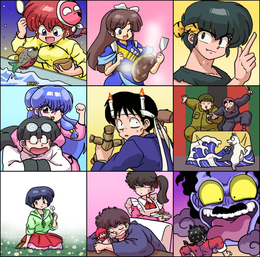 blue_eyes braid brother_and_sister fish genderswap genderswap_(mtf) gosunkugi_hikaru hibiki_ryouga highres jusenkyou_guide kunou_kodachi kunou_tatewaki kuonji_ukyou mousse_(ranma_1/2) multiple_boys multiple_girls ranma-chan ranma_1/2 red_hair saotome_ranma sarugakure_sasuke shampoo_(ranma_1/2) shirokuro siblings single_braid tendou_akane tendou_souun wanta_(futoshi)
