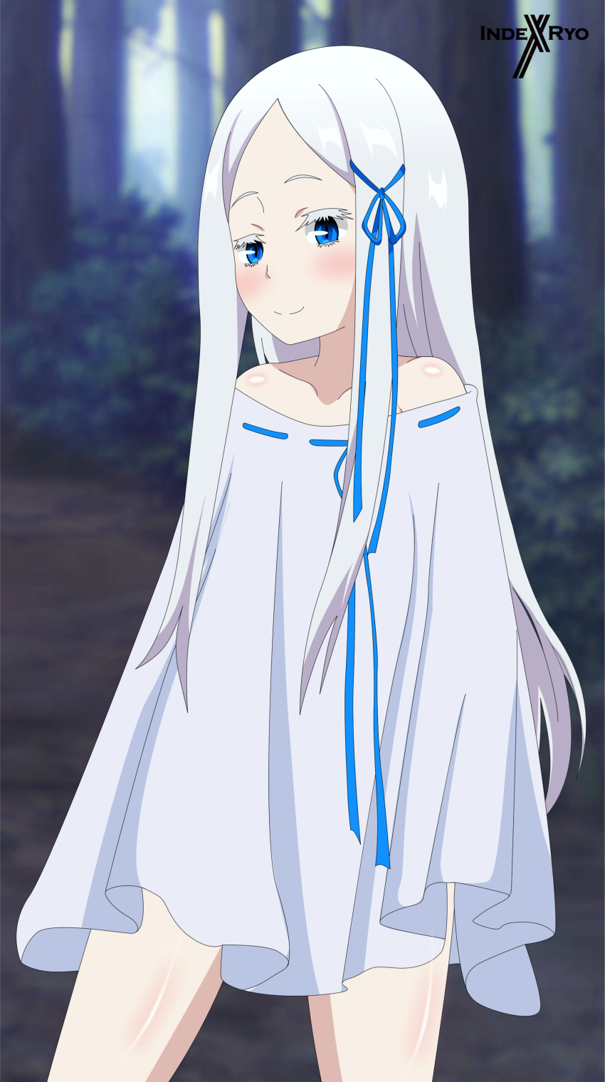 1girl absurdres blue_eyes blush highres indexryo long_hair pandora_(re:zero) re:zero_kara_hajimeru_isekai_seikatsu smile white_hair