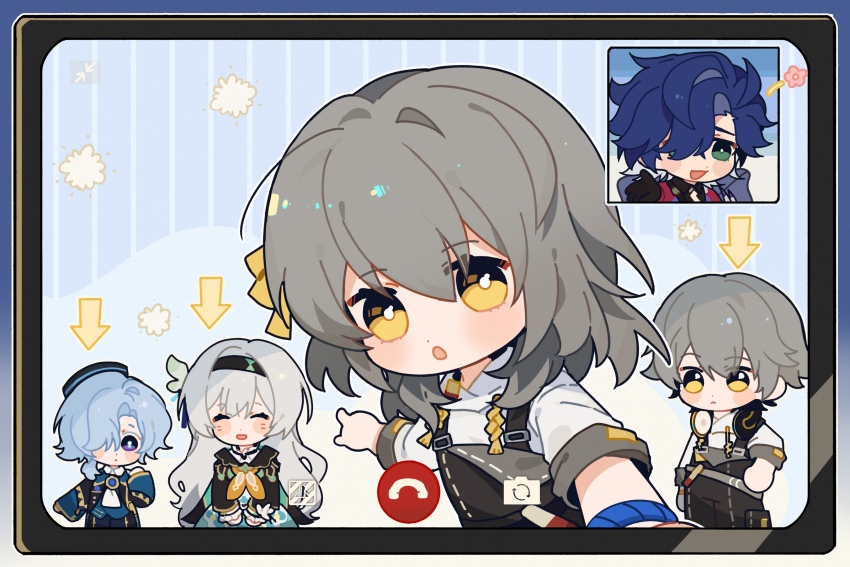 2boys 2girls absurdres caelus_(honkai:_star_rail) chinese_commentary commentary_request dual_persona firefly_(honkai:_star_rail) highres honkai:_star_rail honkai_(series) humi_humi misha_(honkai:_star_rail) multiple_boys multiple_girls second-party_source stelle_(honkai:_star_rail) tagme trailblazer_(honkai:_star_rail)