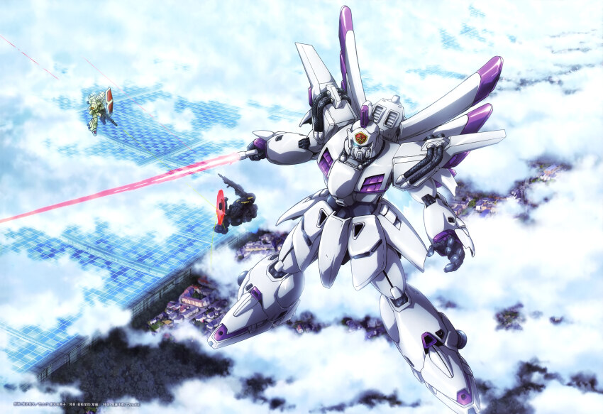 absurdres artist_request battle beam_rifle beam_shield cloud crossbone_vanguard den&#039;an_gei duel emblem energy_beam energy_gun energy_sword firing flying gundam gundam_f91 gundam_perfect_file heavygun highres machinery mecha mecha_focus mobile_suit o&#039;neill_cylinder official_art realistic robot roundel scan science_fiction shield space_habitat spacecraft_interior sword translation_request vigna_ghina weapon